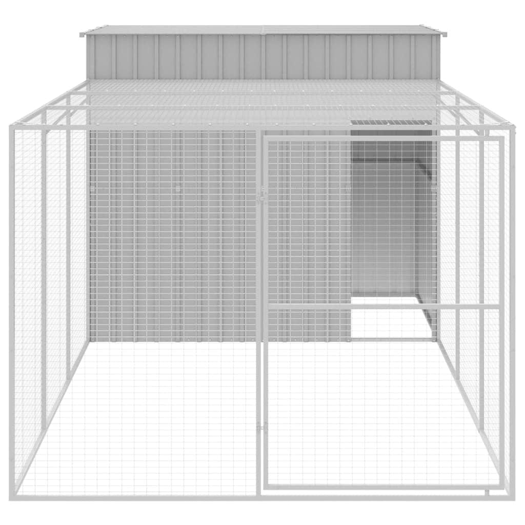 Dog House with Run Light Gray 84.3"x179.9"x71.3" Galvanized Steel Sturdy