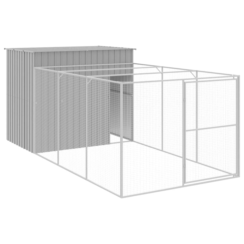 Dog House with Run Light Gray 84.3"x179.9"x71.3" Galvanized Steel Frame View