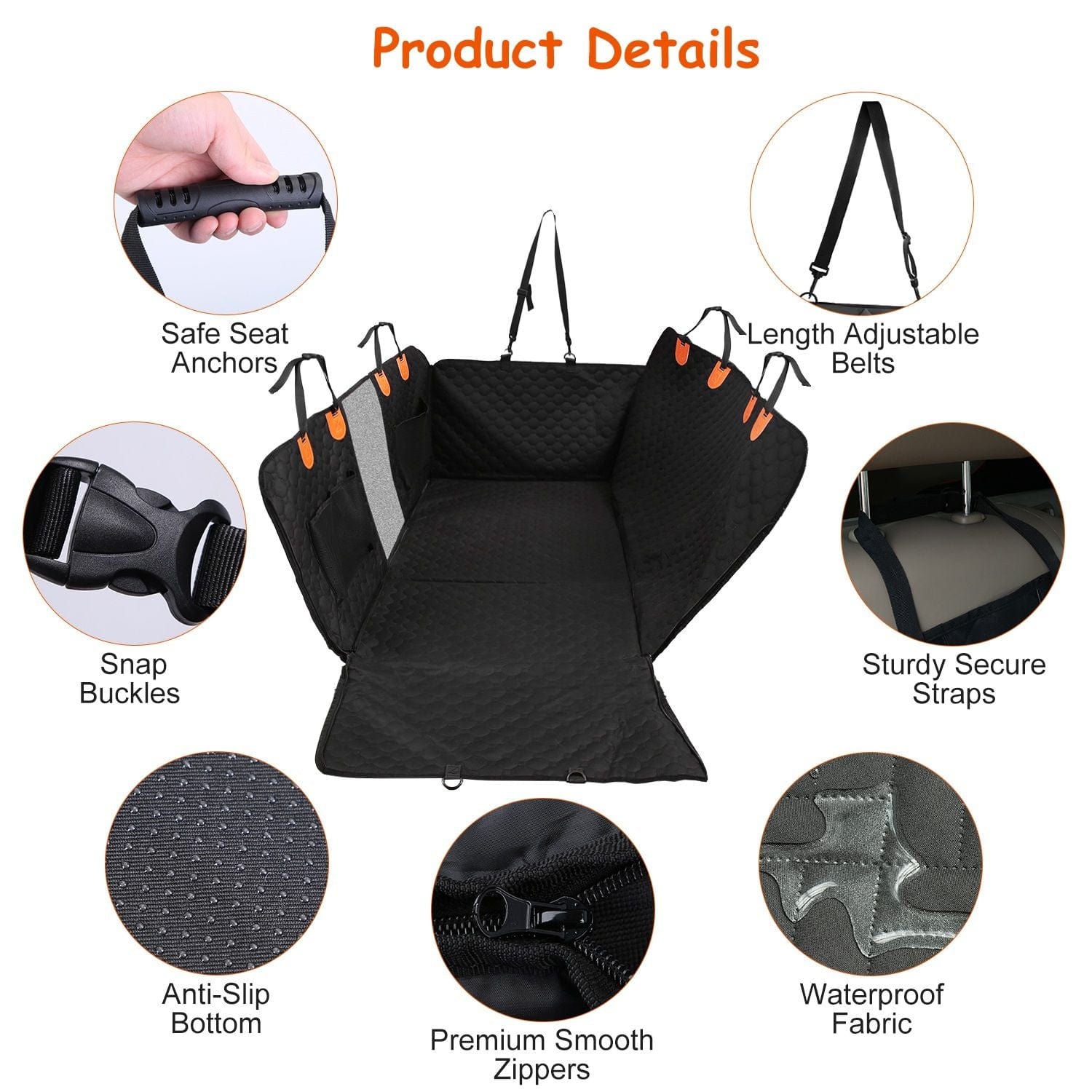 Dog Car Back Seat Cover With Zipper Mesh Window Storage Bags Waterproof 600D Oxford Cloth Car Seat Protector With Slide Flaps For Cars Trucks SUVs Product Details