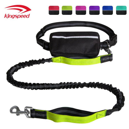 Hands Free Dog Leash with Zipper Pouch for poop bag; Dual Padded Handles and Durable Bungee for Walking; Jogging and Running Your Dog