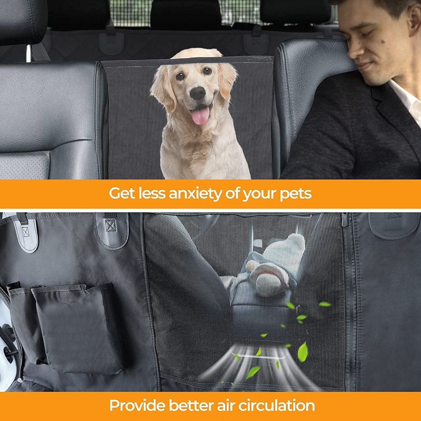 Simple Deluxe Dog Car Seat Cover for Back Seat, 100% Waterproof Pet Seat Protector with Mesh Window, Scratchproof & Nonslip Dog Hammock for Cars, Trucks, SUVs, Standard Anxiety Reduction