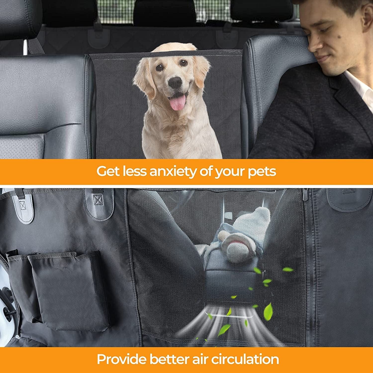 Simple Deluxe Dog Car Seat Cover for Back Seat, 100% Waterproof Pet Seat Protector with Mesh Window, Scratchproof & Nonslip Dog Hammock for Cars, Trucks, SUVs, Standard Anxiety Reduction