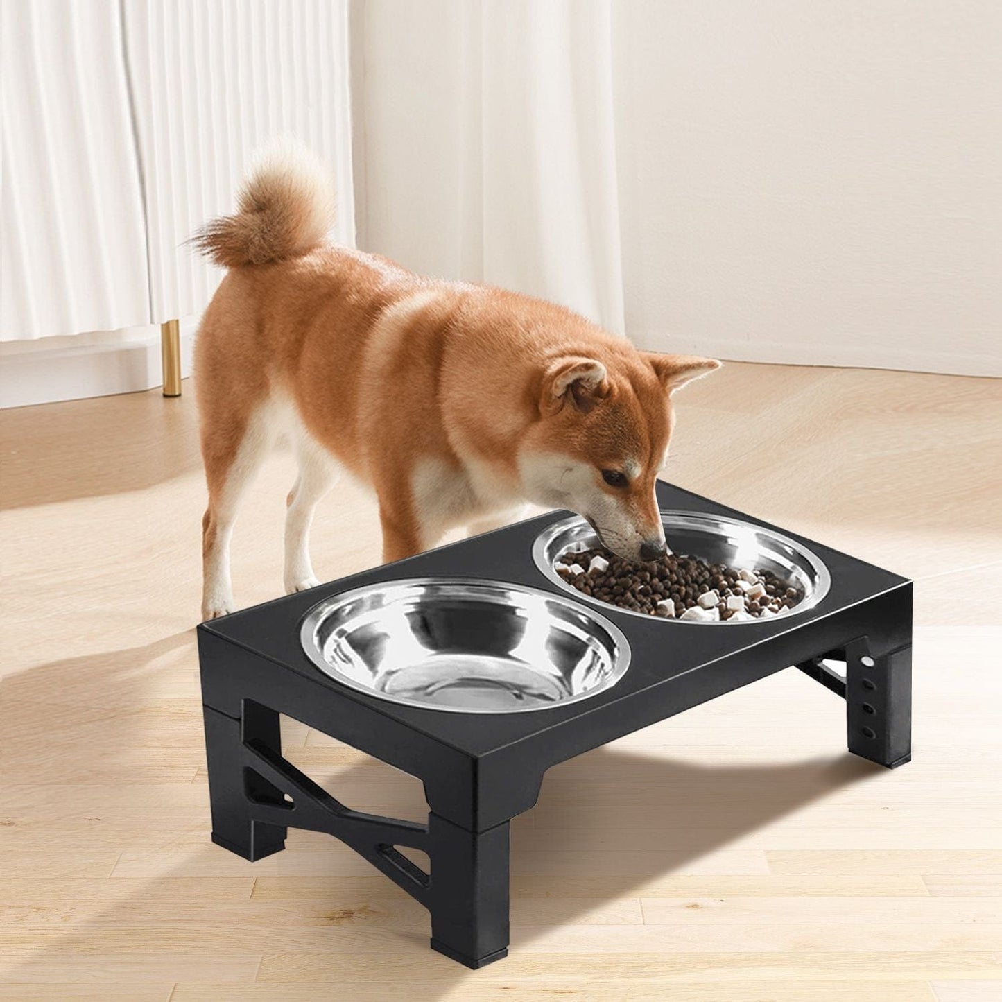 Dog Raised Bowls with 6 Adjustable Heights Stainless Steel Elevated Dog Bowls Foldable Double Bowl Dog Feeder for Small Medium Large Size Dog Main Image