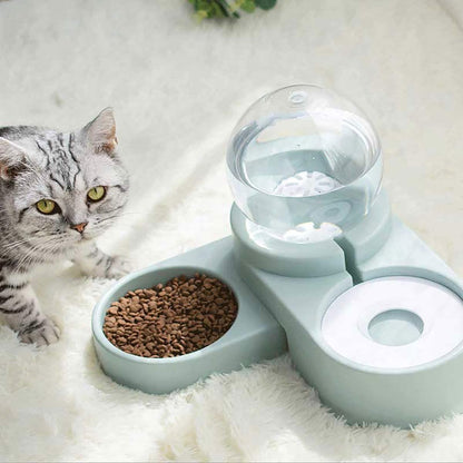 Large Pet Feeder Automatic Drinking Fountain and Food Bowl Pet Water Dispenser with Mouth Separator Shown with cat