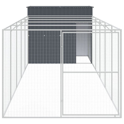 Dog House with Run Anthracite 84.3"x260.2"x71.3" Galvanized Steel front long view