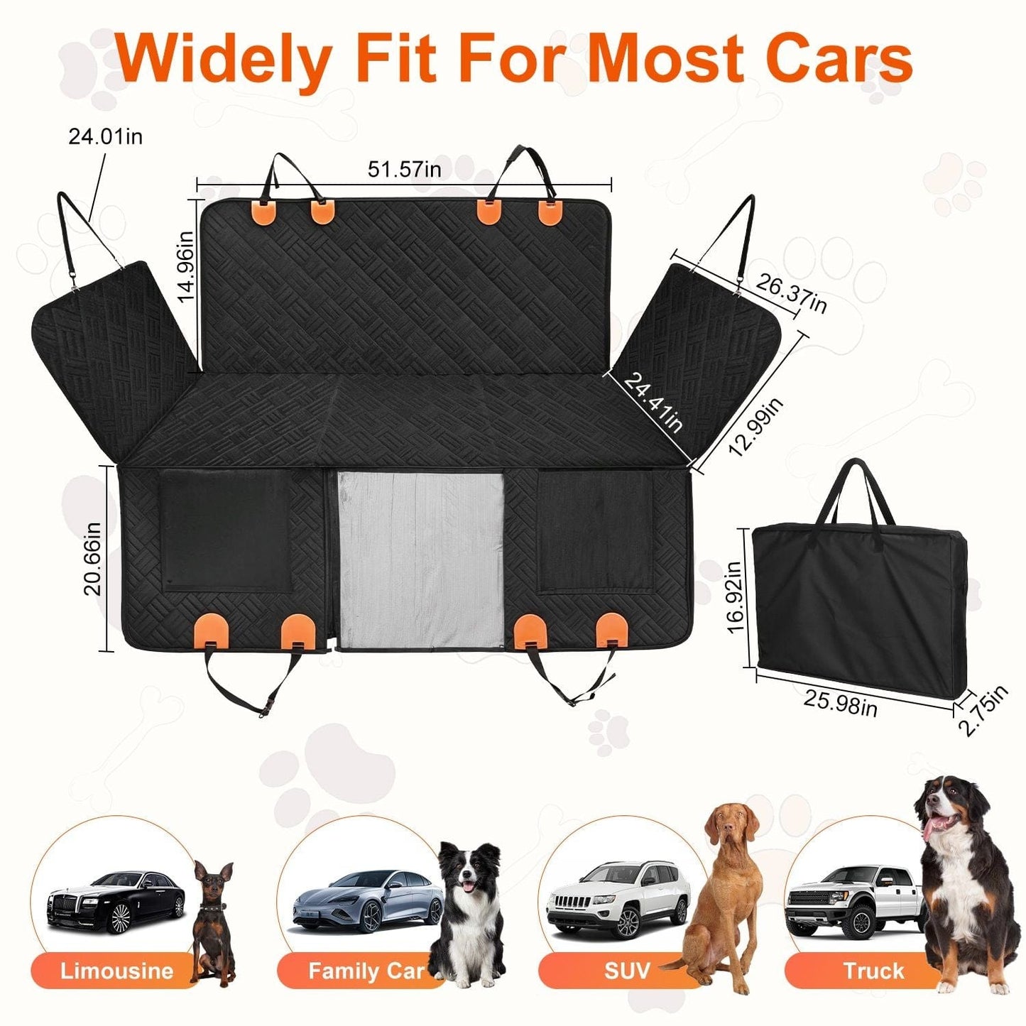 Dog Car Seat Cover For Back Seat Waterproof Oxford Cloth Seat Cover Hammock Non-Slip Scratchproof Back Seat Extender with Side Flap Mesh Window Storage Bag For Car SUV Truck SUV Truck