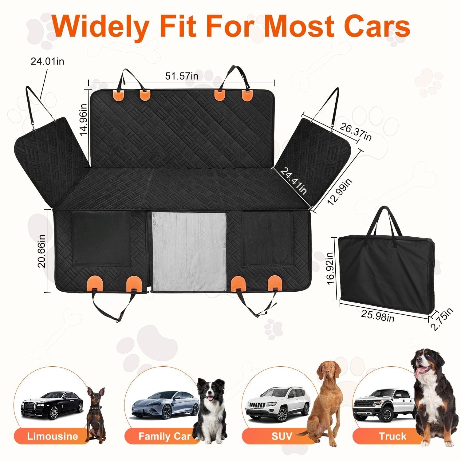 Dog Car Seat Cover For Back Seat Waterproof Oxford Cloth Seat Cover Hammock Non-Slip Scratchproof Back Seat Extender with Side Flap Mesh Window Storage Bag For Car SUV Truck SUV Truck