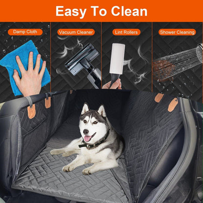 Dog Car Seat Cover For Back Seat Waterproof Oxford Cloth Seat Cover Hammock Non-Slip Scratchproof Back Seat Extender with Side Flap Mesh Window Storage Bag For Car SUV Truck Wipe Clean