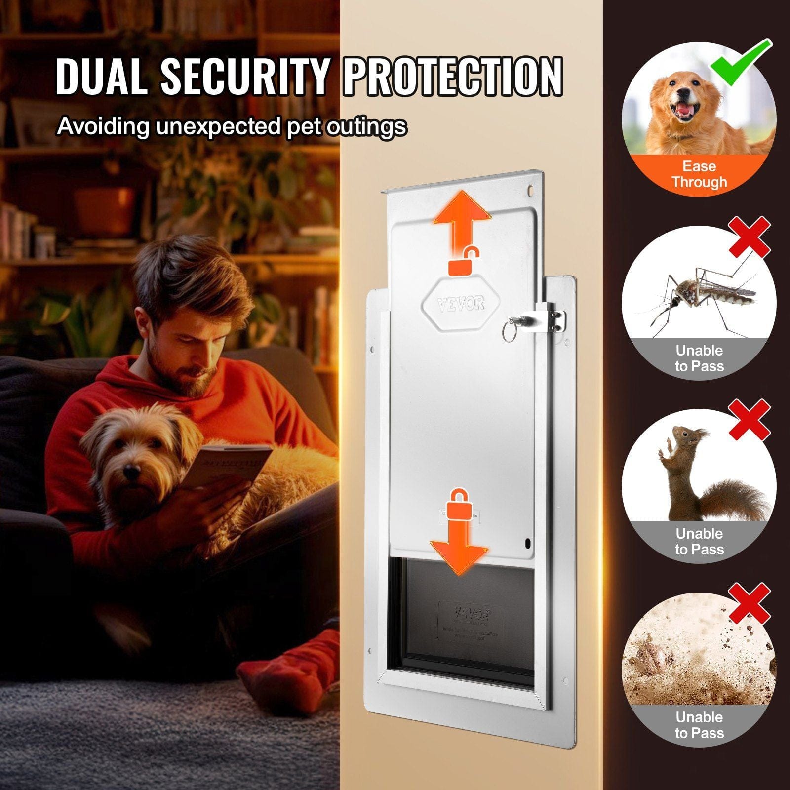 VEVOR Pet Door for Wall with Lock and 3 Magnetic Flap System Metal Frame Medium - 6 of 11
