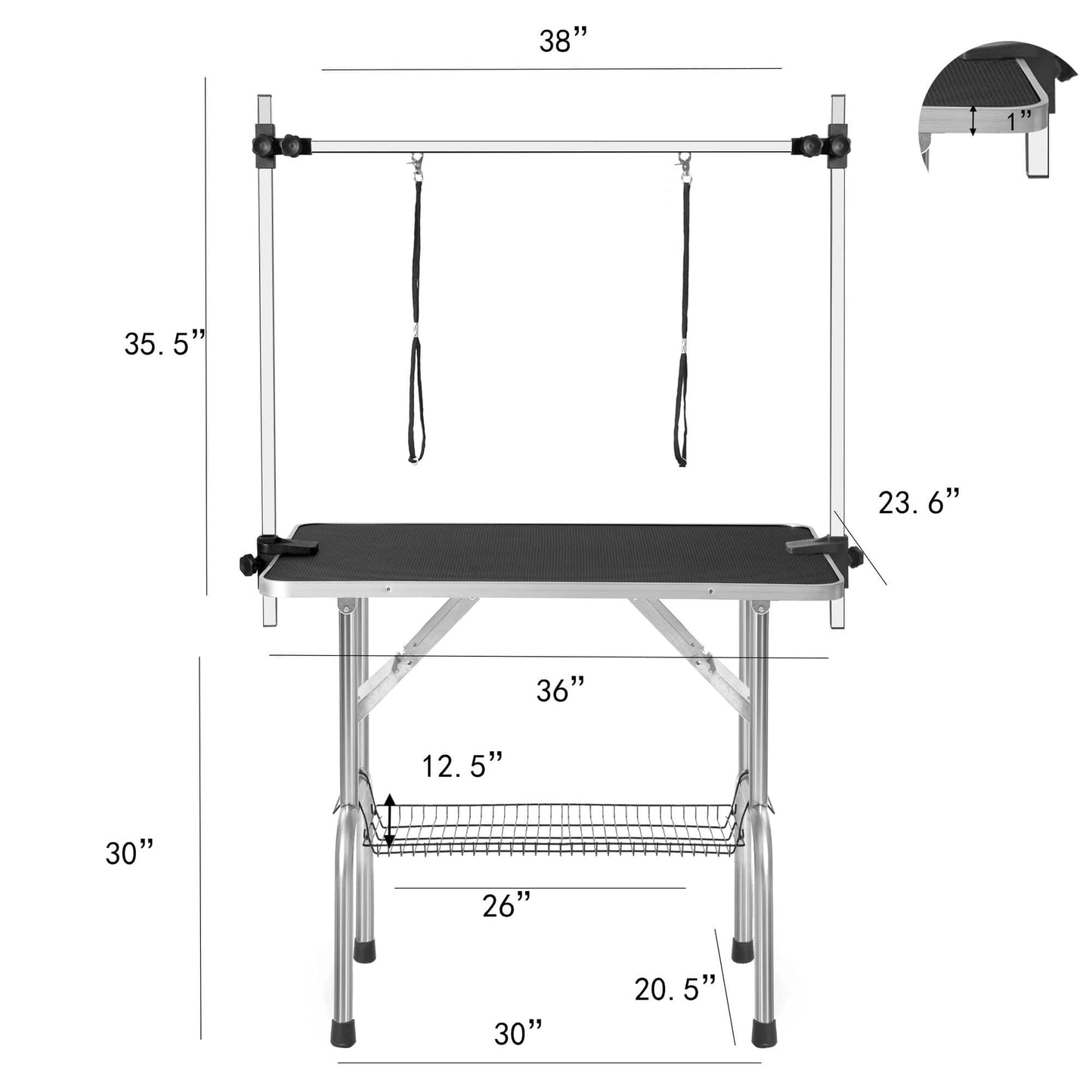 36" Professional Dog Pet Grooming Table Adjustable Heavy Duty Portable w/Arm & Noose & Mesh Tray - 3 of 8