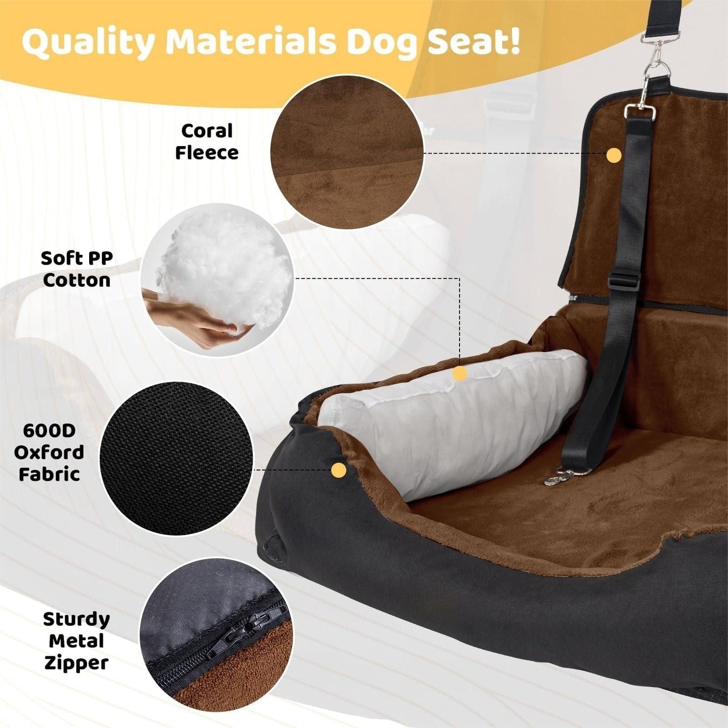 Dog Car Seat Dual Seat Removable Cleaning Coral Fleece Pet Seat with Storage Bag and Safety Belt Fixed Pet Car Seat Suitable for Small and Medium Dogs Car Seat Travel Dog Car Bed (Dual Seat) Fine Quality View