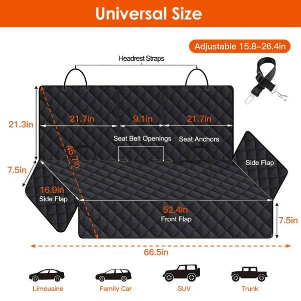 Dog Car Seat Cover, Back Seat Extender for Dogs,Dog Hammock for Car Backseat, Non Inflatable Dog seat Cover for Back seat,Hard Bottom Back Seat Protector for Cars,Trucs & SUVs Full Dimensions