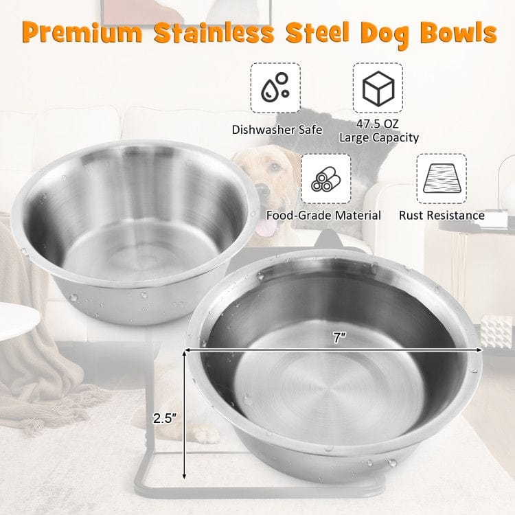 Dog Bowl Stand with 2 Stainless Steel Food Water Bowls Dimensions of Bowl