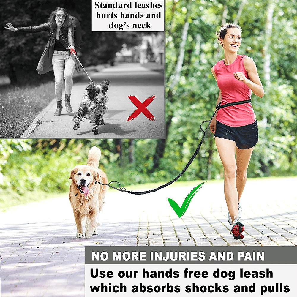 Hands Free Dog Leash for Medium and Large Dogs - Durable Dual Handle Waist Leash with Reflective Bungee for Running; Walking; Training; Hiking showing benefits