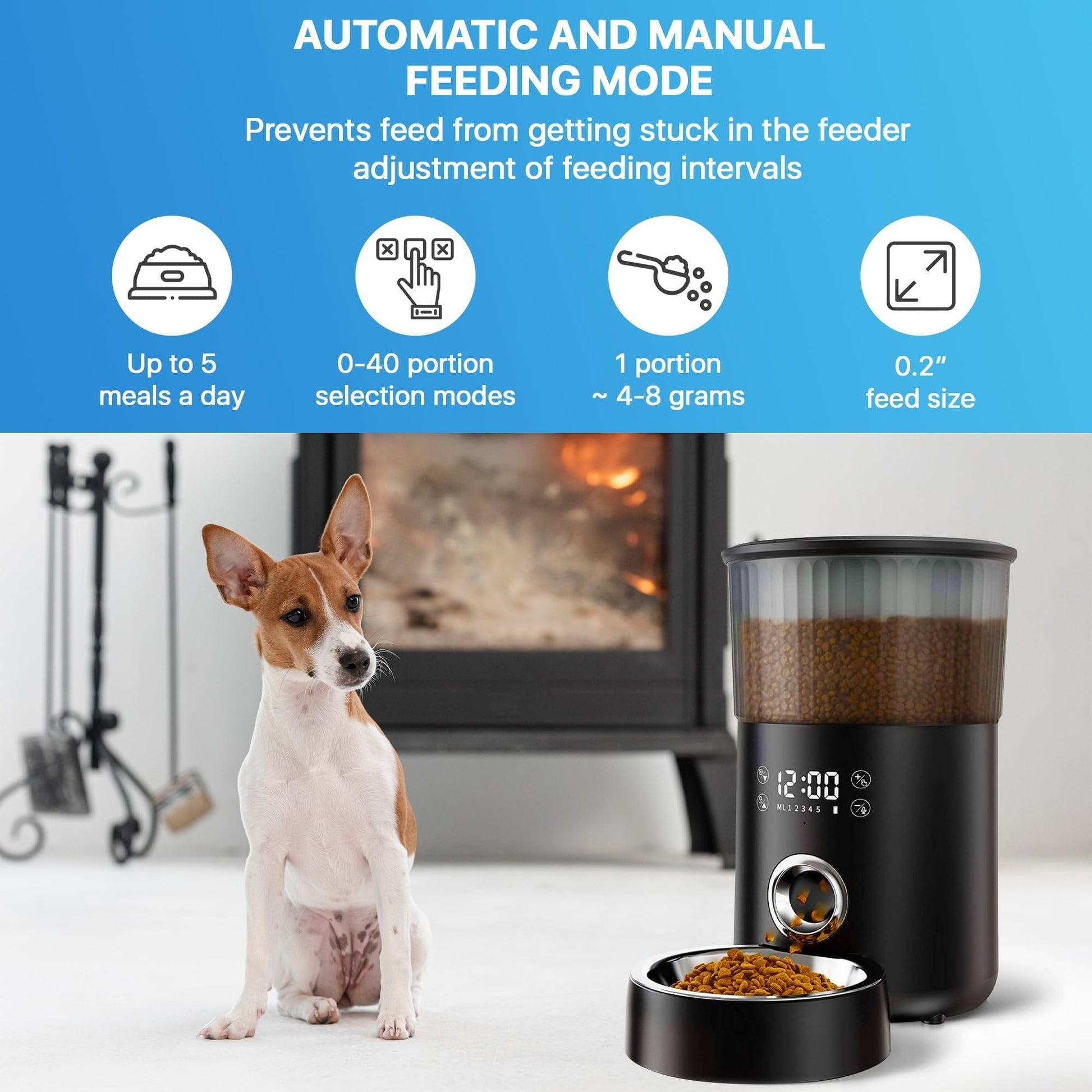 Automatic Cat Feeders for Indoor Cats with Timer. 4L Capacity Black Automatic Cat Feeder with Timer, Voice Recorder. Automatic Dog Feeder with Timer. 1-5 Meals.Cat Food Dispenser Manual Mode