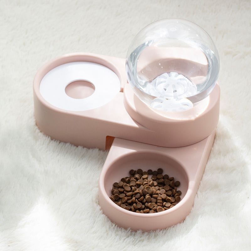 Large Pet Feeder Automatic Drinking Fountain and Food Bowl Pet Water Dispenser with Mouth Separator Pink color