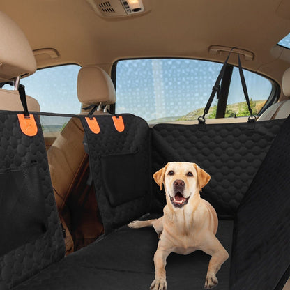 Dog Car Back Seat Cover With Zipper Mesh Window Storage Bags Waterproof 600D Oxford Cloth Car Seat Protector With Slide Flaps For Cars Trucks SUVs Black Color