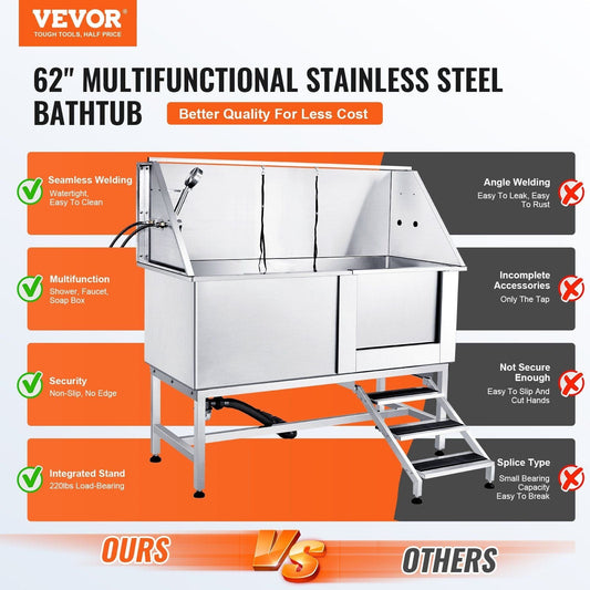 62" Multifunctional Stainless Steel Bathtub