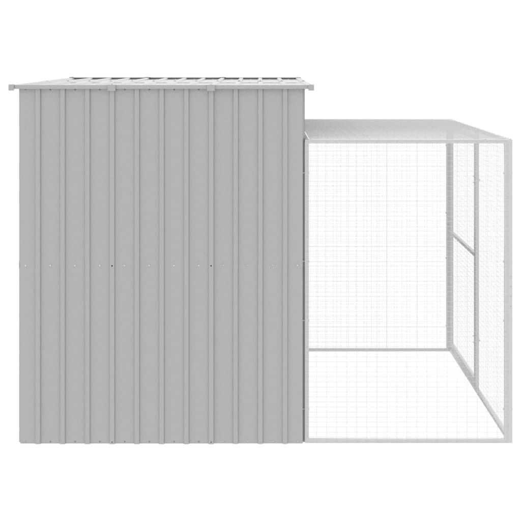 Dog House with Run Light Gray 84.3"x99.6"x71.3" Galvanized Steel Back View