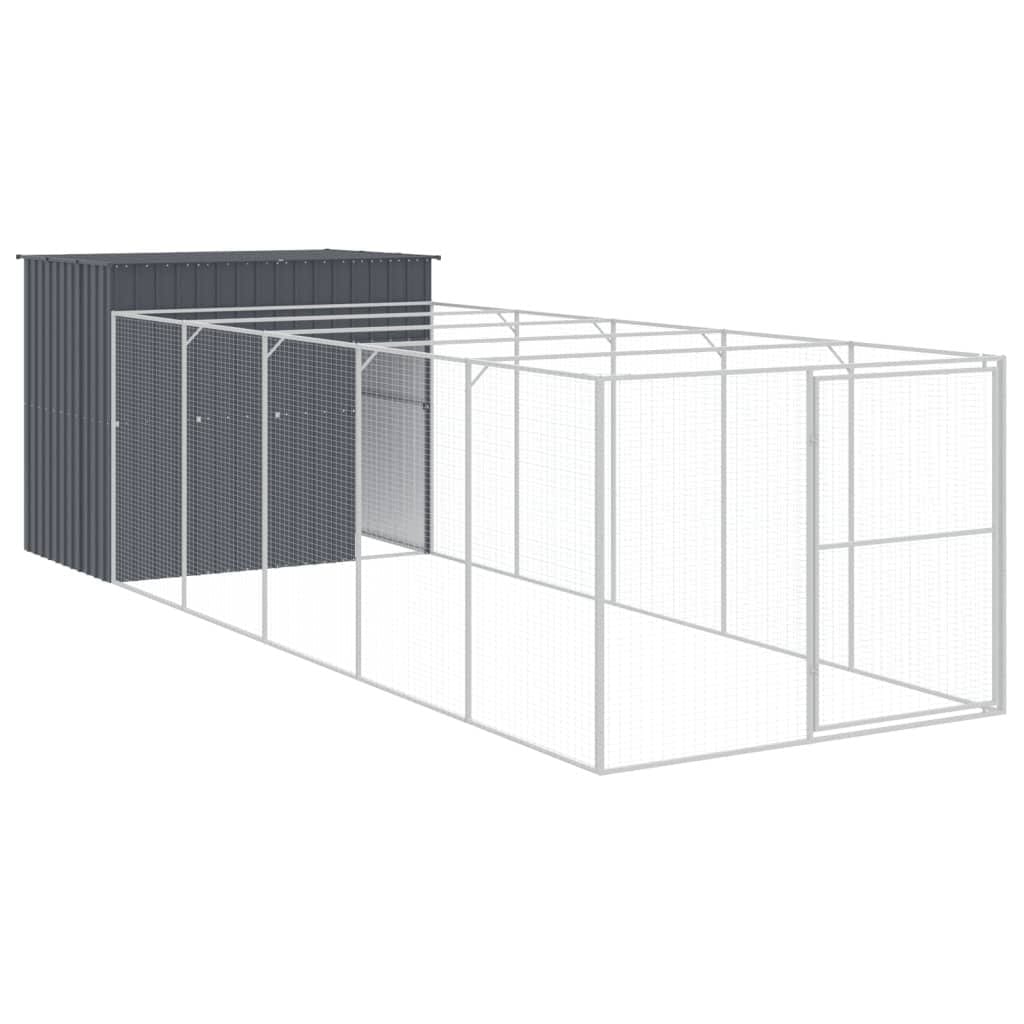 Dog House with Run Anthracite 84.3"x260.2"x71.3" Galvanized Steel side view