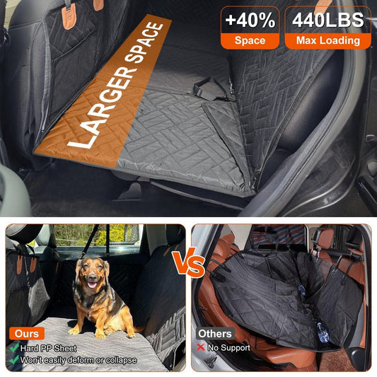 Dog Car Seat Cover For Back Seat Waterproof Oxford Cloth Seat Cover Hammock Non-Slip Scratchproof Back Seat Extender with Side Flap Mesh Window Storage Bag For Car SUV Truck View In Car