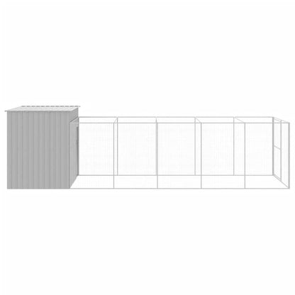 Dog House with Run Light Gray 84.3"x260.2"x71.3" Galvanized Steel side steel view