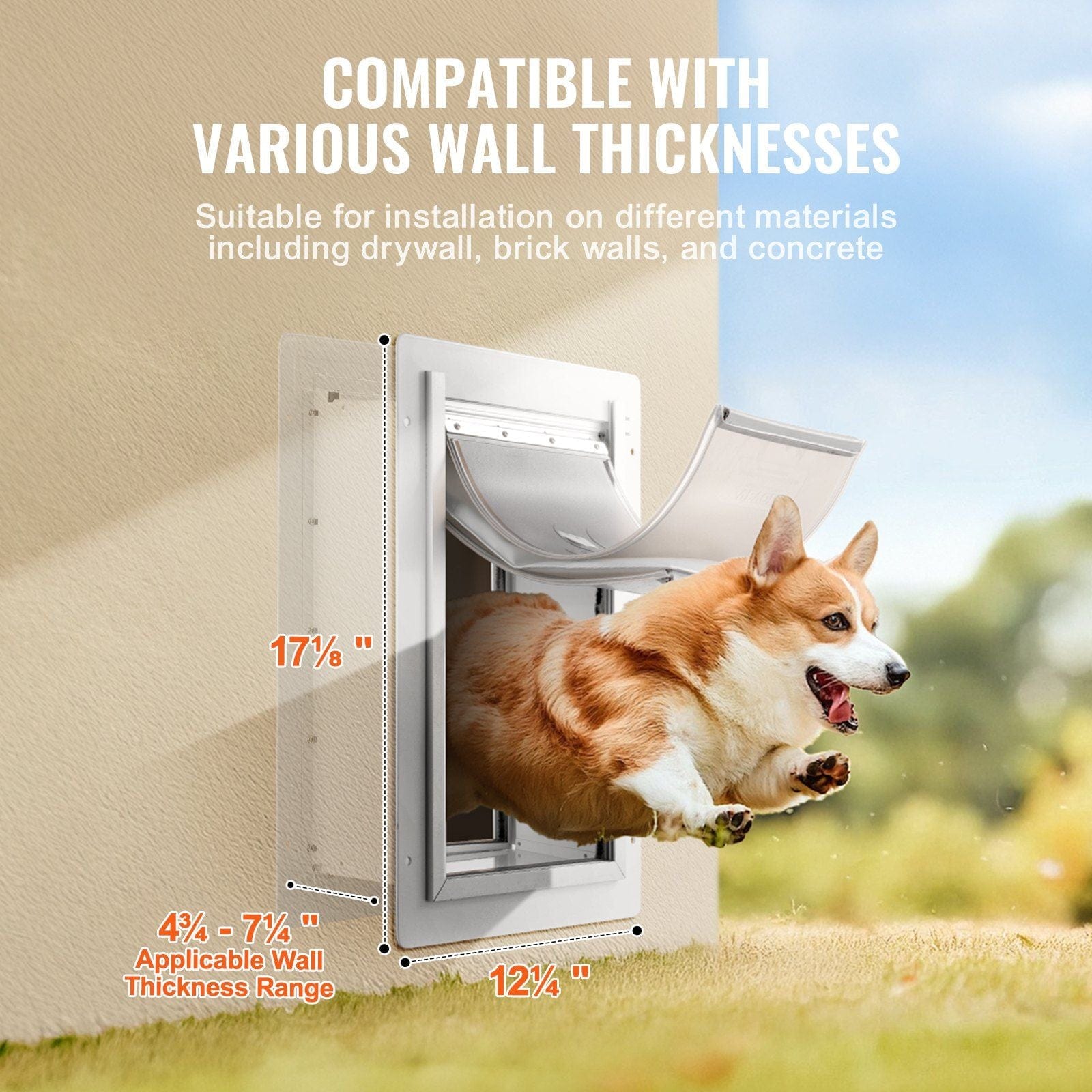 VEVOR Pet Door for Wall with Lock and 3 Magnetic Flap System Metal Frame Medium - 4 of 11