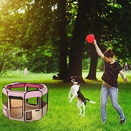 Zampa Pets Portable Foldable Pet Dog Playpen Exercise Pen Pink - Large