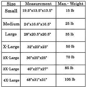 Zampa Pets Portable Pet Dog Crate - Sizing Chart