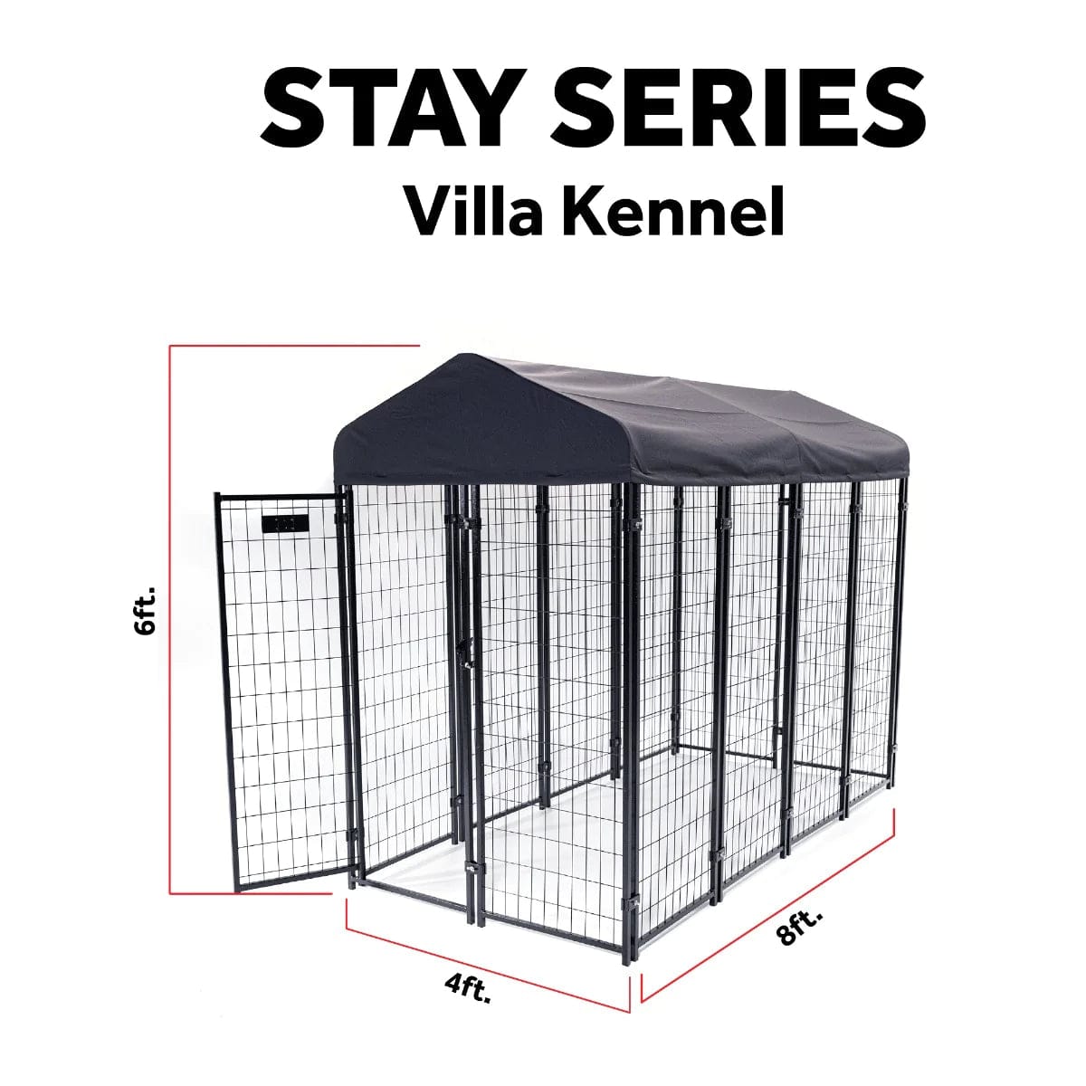 Lucky Dog STAY Series 4 x 8 x 6 Foot Black Roofed Steel Frame Villa Dog Kennel