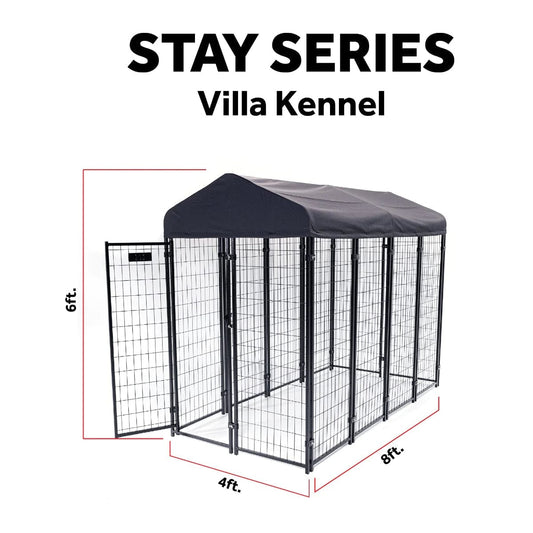 Lucky Dog STAY Series 4 x 8 x 6 Foot Black Roofed Steel Frame Villa Dog Kennel