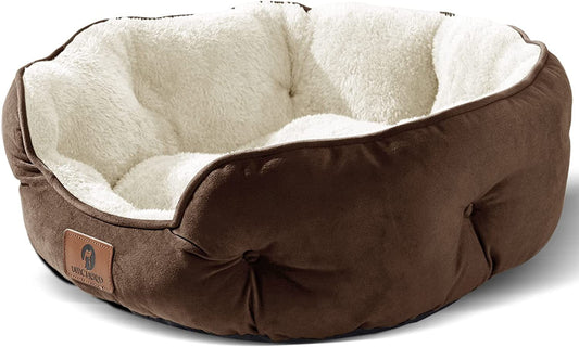 Small Dog Bed for Small Dogs, Pet Bed for Puppy, Extra Soft & Machine Washable with Anti-Slip & Water-Resistant Oxford Bottom, Brown, 20 Inches