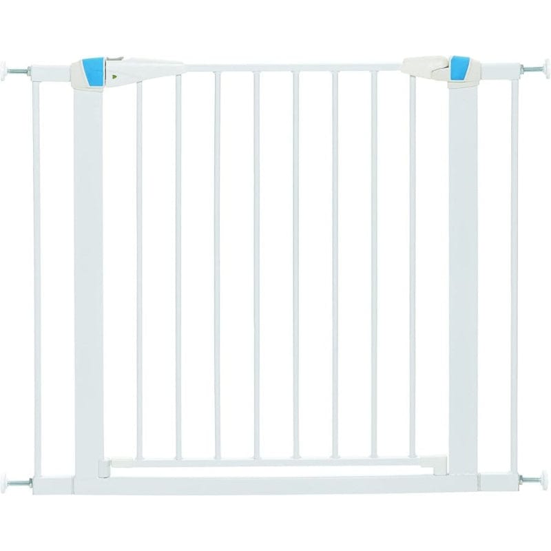 Midwest Walk Thru Steel Pet Gate with Safety Glow Framed for Dogs in White, 29"H,