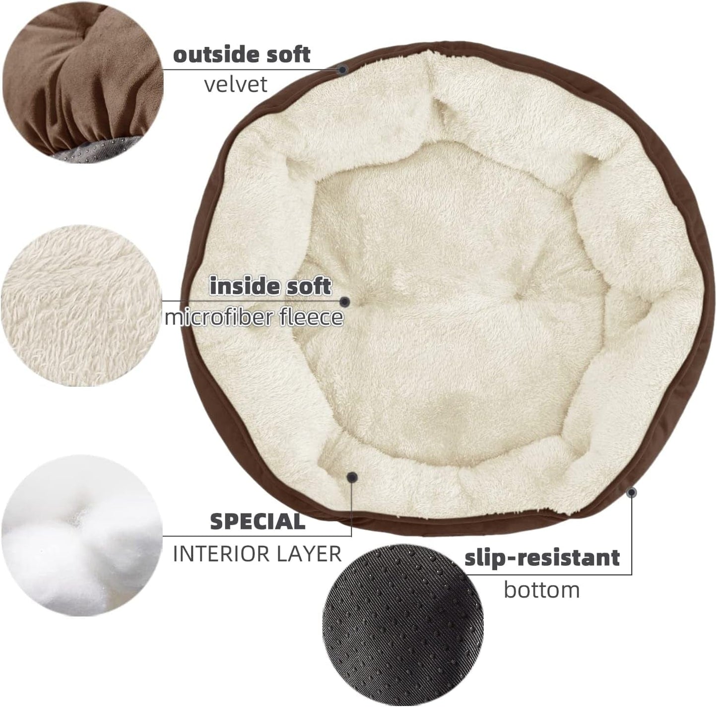 Small Dog Bed for Small Dogs, Pet Bed for Puppy, Extra Soft & Machine Washable with Anti-Slip & Water-Resistant Oxford Bottom, Brown, 20 Inches