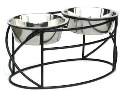 PetsStop Oval Cross Double Raised Feeder - Large/White